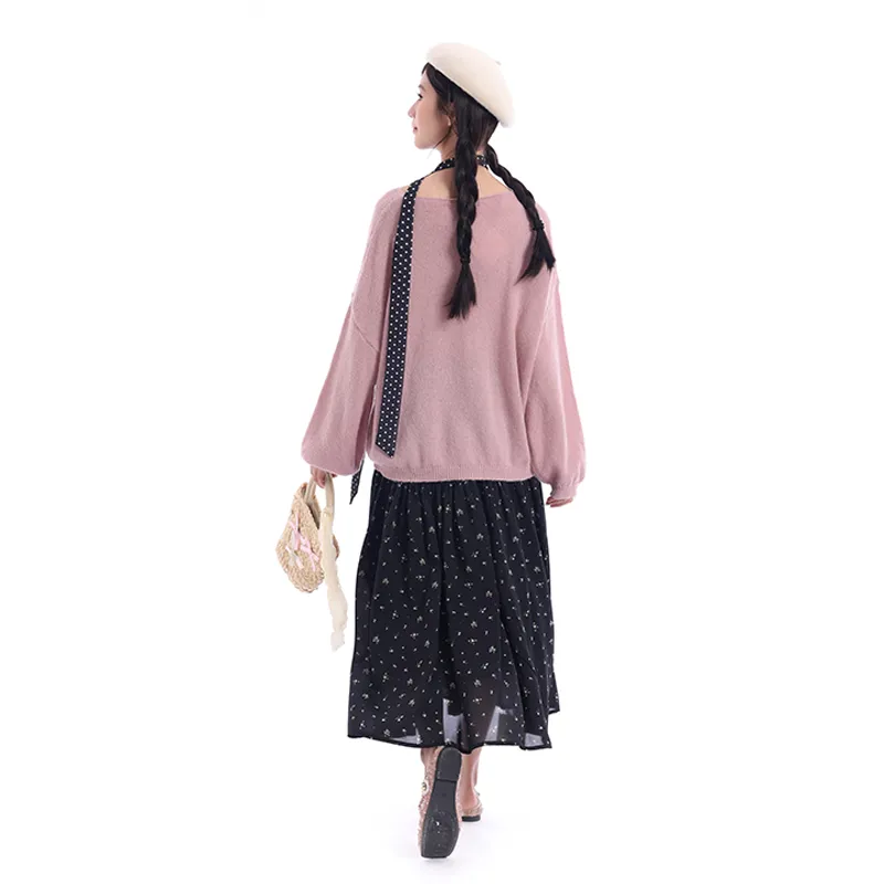 Dippanis Skirt Set Women's Purple Top+Black Skirt-3