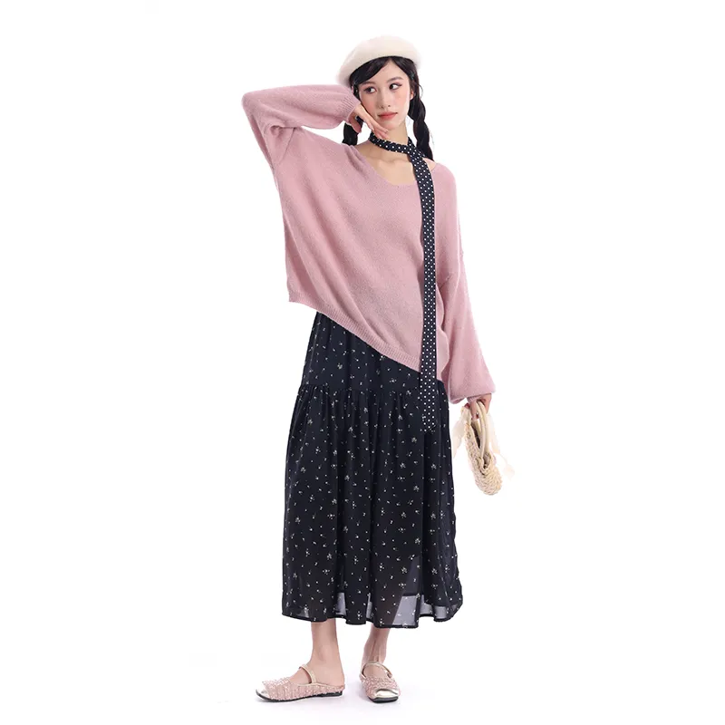 Dippanis Skirt Set Women's Purple Top+Black Skirt-2