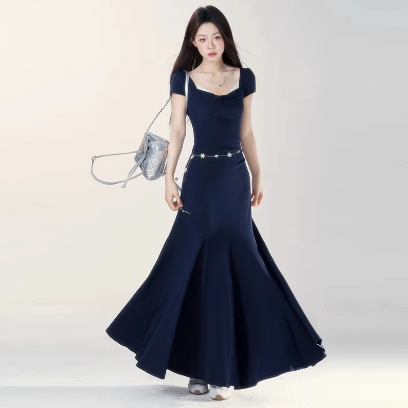 Dippanis Short Sleeved Dress Women's Navy Blue-3
