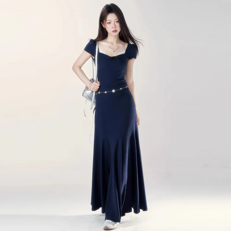 Dippanis Short Sleeved Dress Women's Navy Blue-5