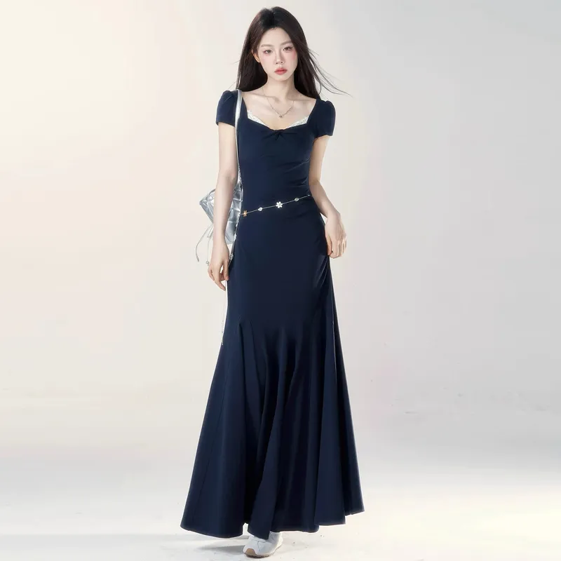 Dippanis Short Sleeved Dress Women's Navy Blue-4