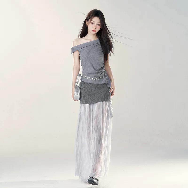 Dippanis Skirt Set Women's Gray-4