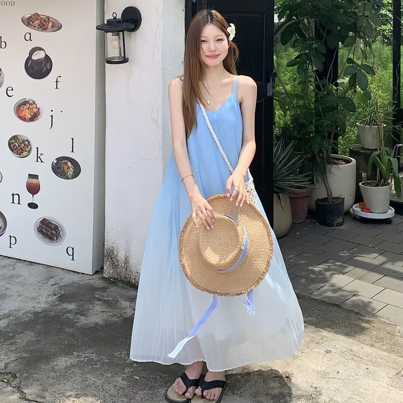 Dippanis Slip Dresses Women's Blue Shopping Bag Included-2