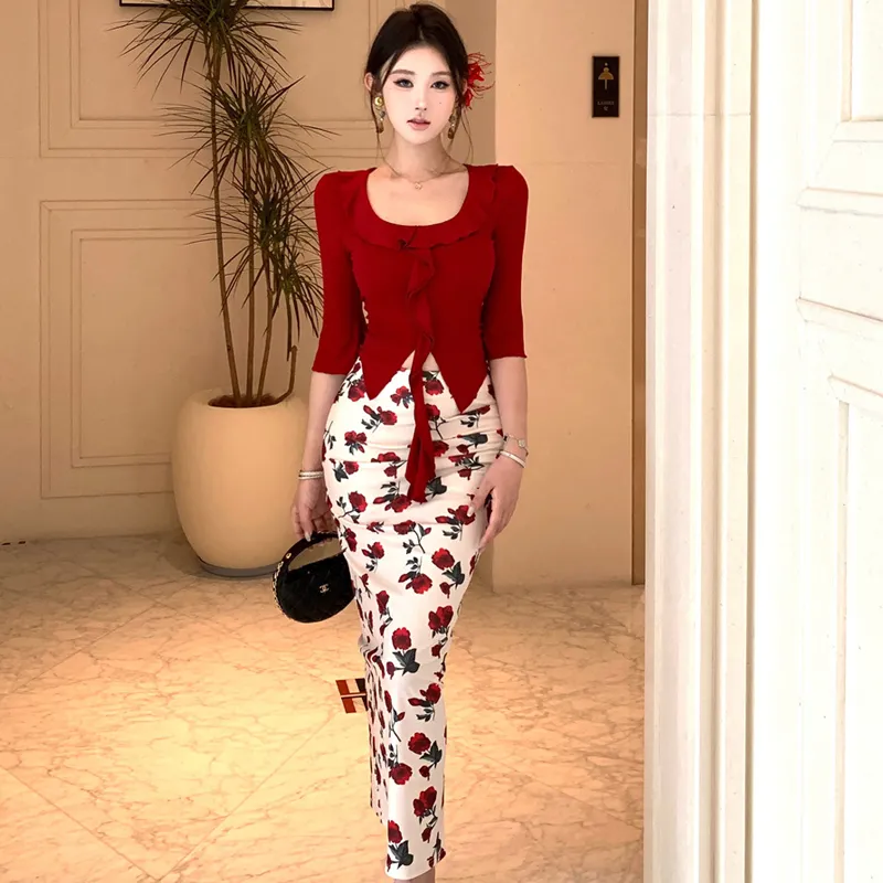 Dippanis Two Piece Skirt Sets Women's-5