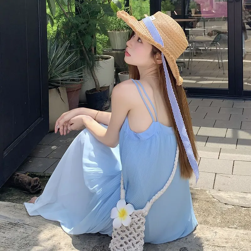 Dippanis Slip Dresses Women's Blue Shopping Bag Included-6