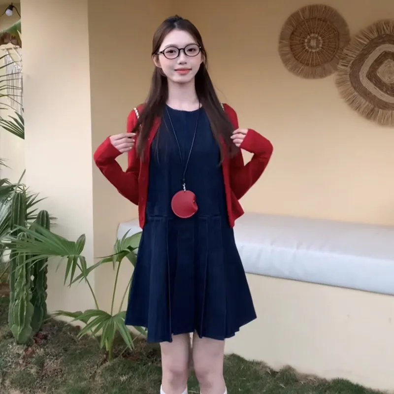 Dippanis Skirt Set Women's Red Top/Tank Dress-4
