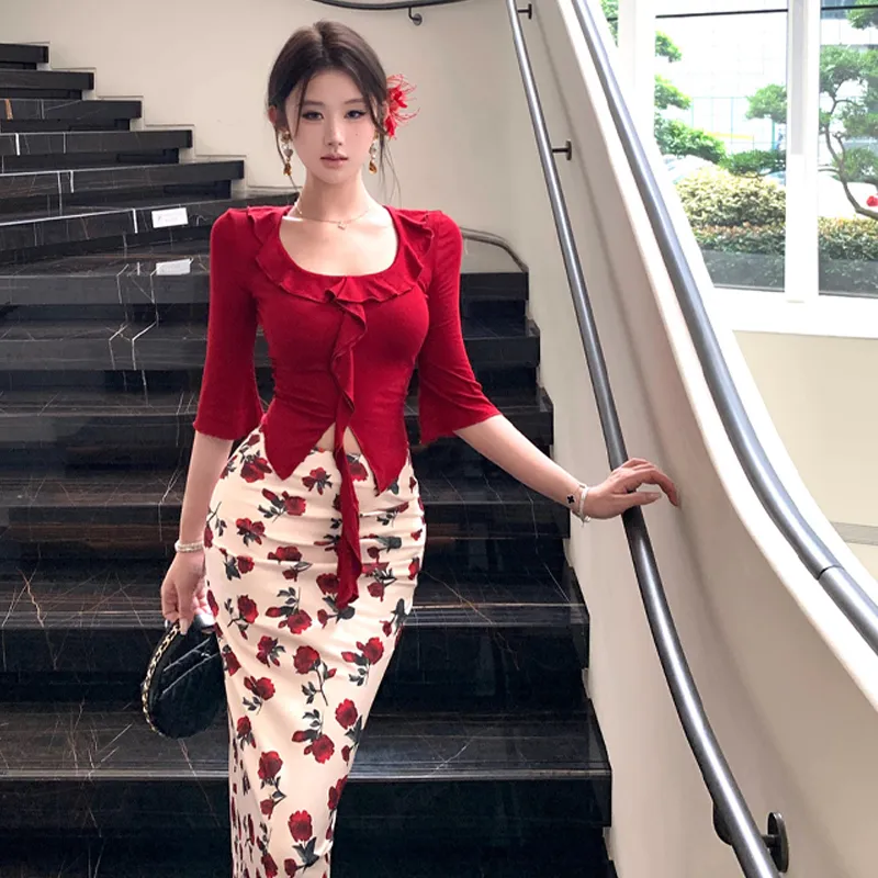 Dippanis Two Piece Skirt Sets Women's-2