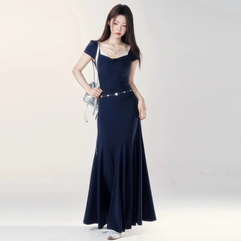 Dippanis Short Sleeved Dress Women's Navy Blue-2