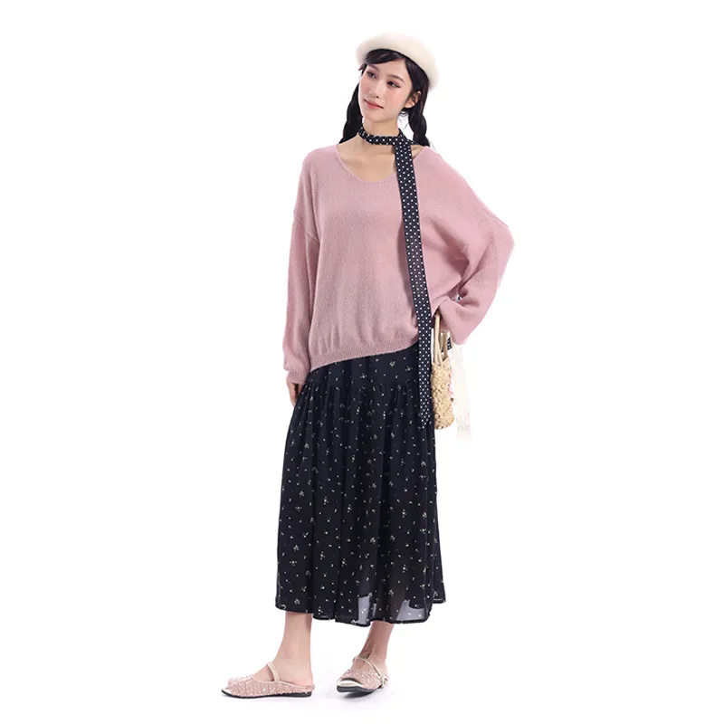 Dippanis Skirt Set Women's Purple Top+Black Skirt-4