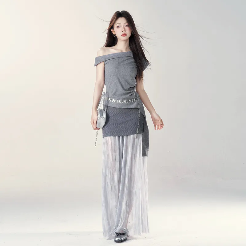 Dippanis Skirt Set Women's Gray-3