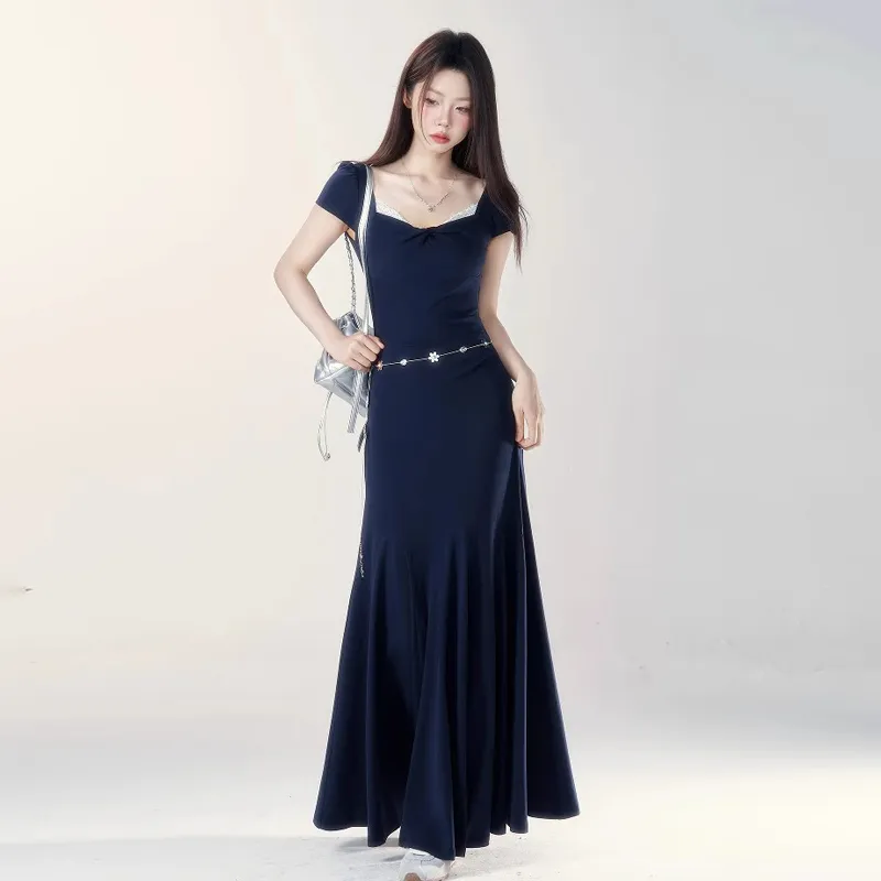 Dippanis Short Sleeved Dress Women's Navy Blue-6