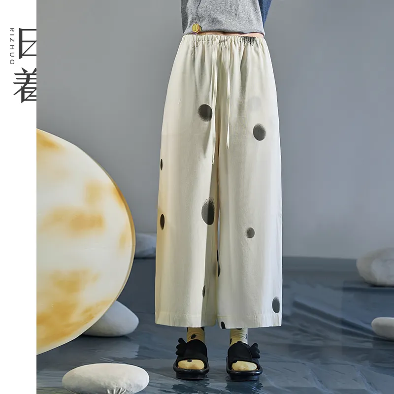 Rizhuo Casual Pants Women's Polka Dot Flower-1