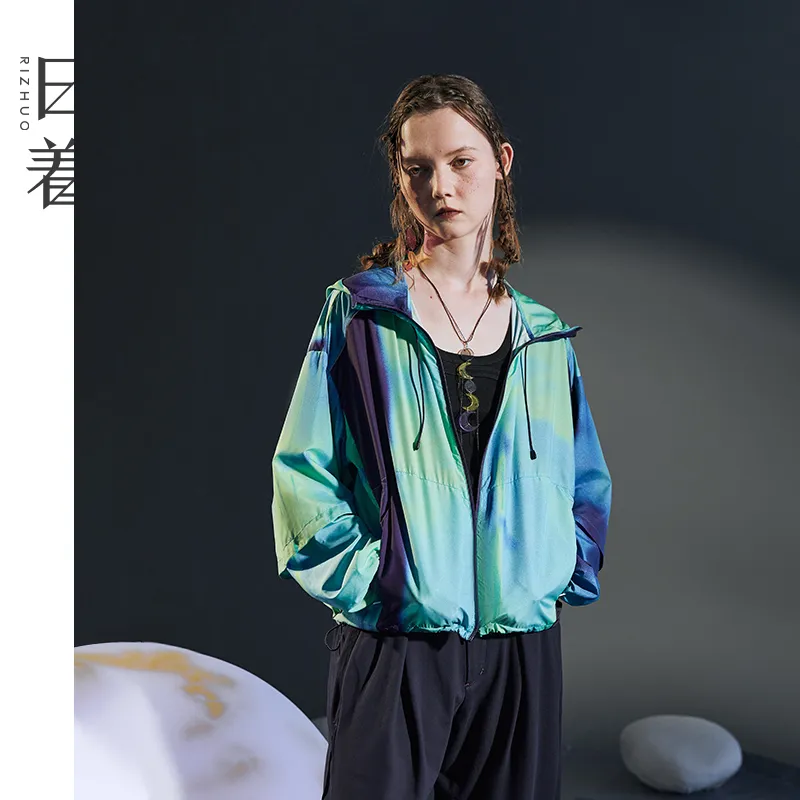 Rizhuo Cropped Coats Women's Aqua Moon Blue-1