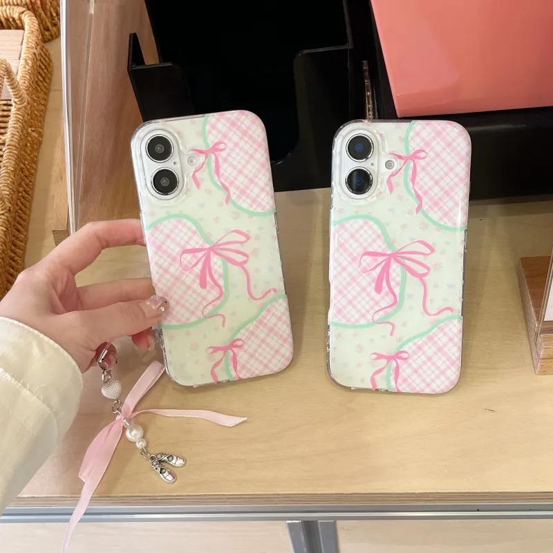 MAYGI TPU Material Glitter Phone Case With Pink Bowknot Compatible With Apple IPhone 16/Pro/Pro Max/15/14/13-9