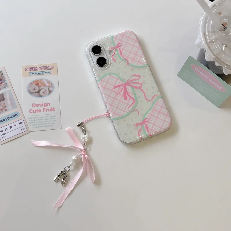 MAYGI TPU Material Glitter Phone Case With Pink Bowknot Compatible With Apple IPhone 16/Pro/Pro Max/15/14/13-2