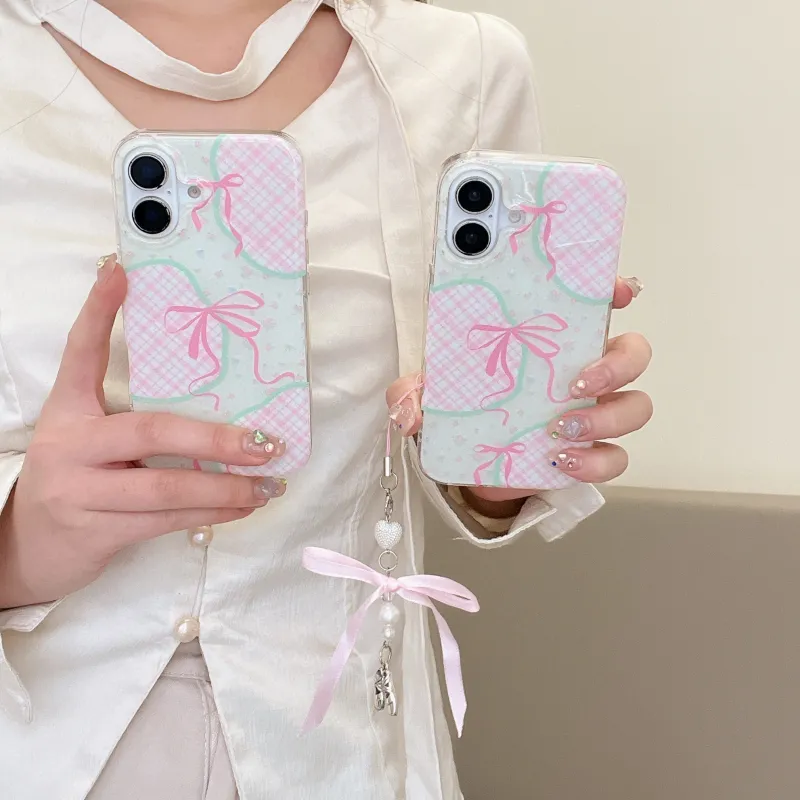 MAYGI TPU Material Glitter Phone Case With Pink Bowknot Compatible With Apple IPhone 16/Pro/Pro Max/15/14/13-8