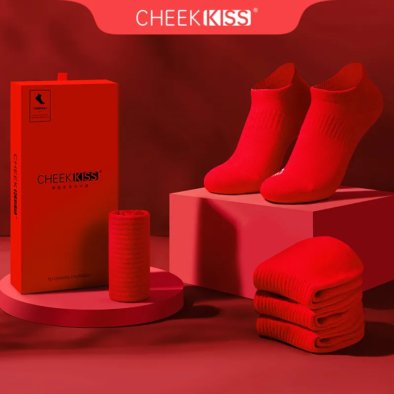 Cheekkiss Ankle Socks Men's Box 4 Pack Red-1