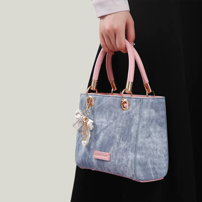 BUHOWE PU Handbag Women's Blue & Pink-4