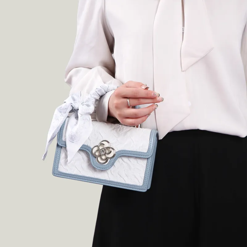 BUHOWE PU Handbag Women's Blue & White-5