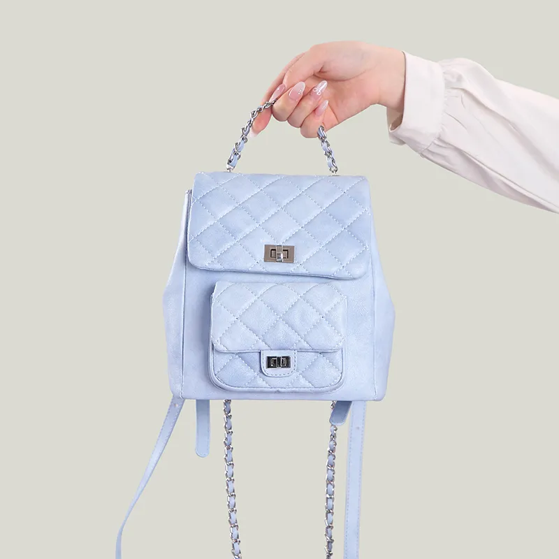BUHOWE Polyurethane Backpack Women's Blue-3