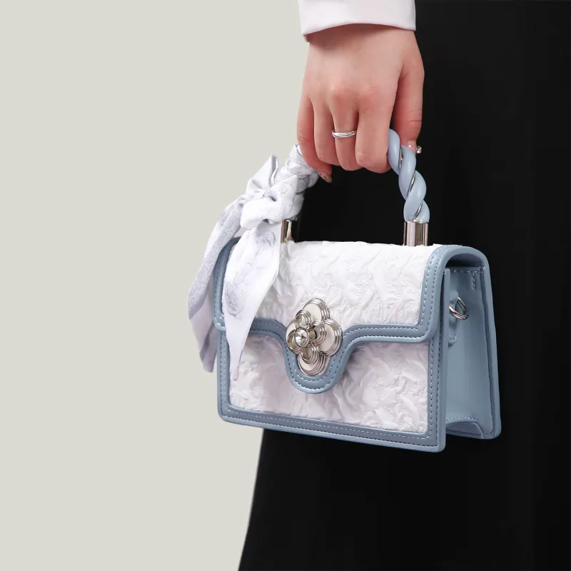 BUHOWE PU Handbag Women's Blue & White-4