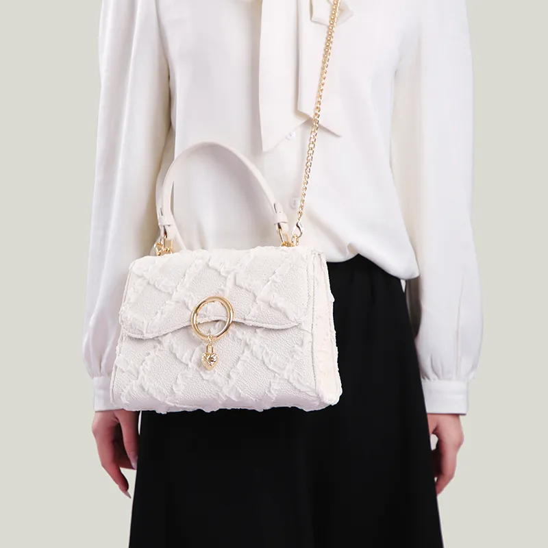 BUHOWE Polyurethane Handbag Women's White-6