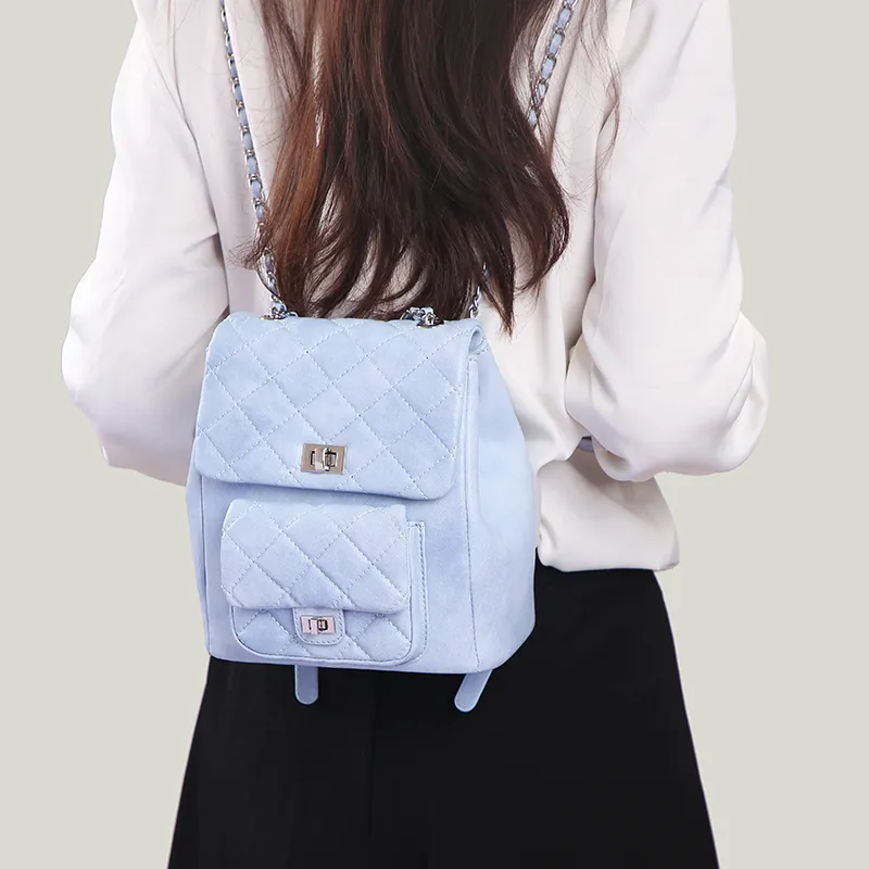 BUHOWE Polyurethane Backpack Women's Blue-6