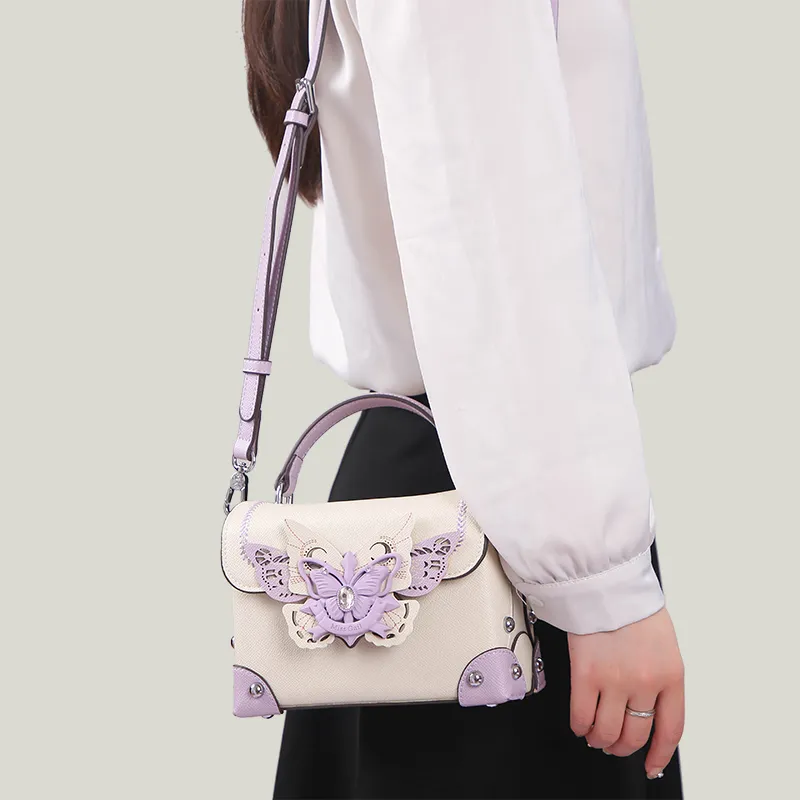 BUHOWE PU Handbag Women's White & Purple-6