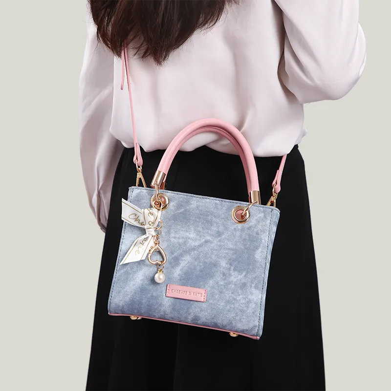 BUHOWE PU Handbag Women's Blue & Pink-6