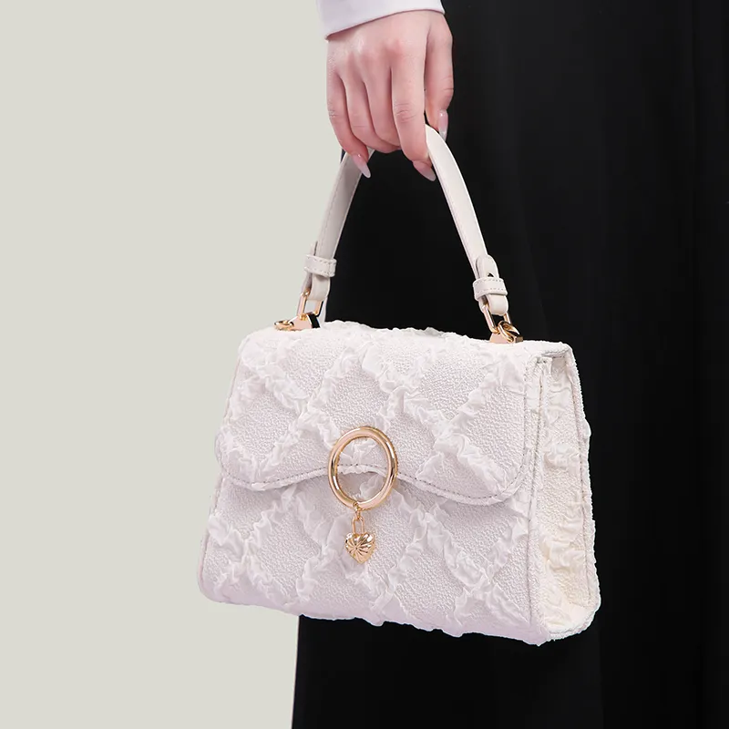 BUHOWE Polyurethane Handbag Women's White-4
