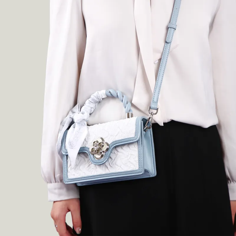 BUHOWE PU Handbag Women's Blue & White-6