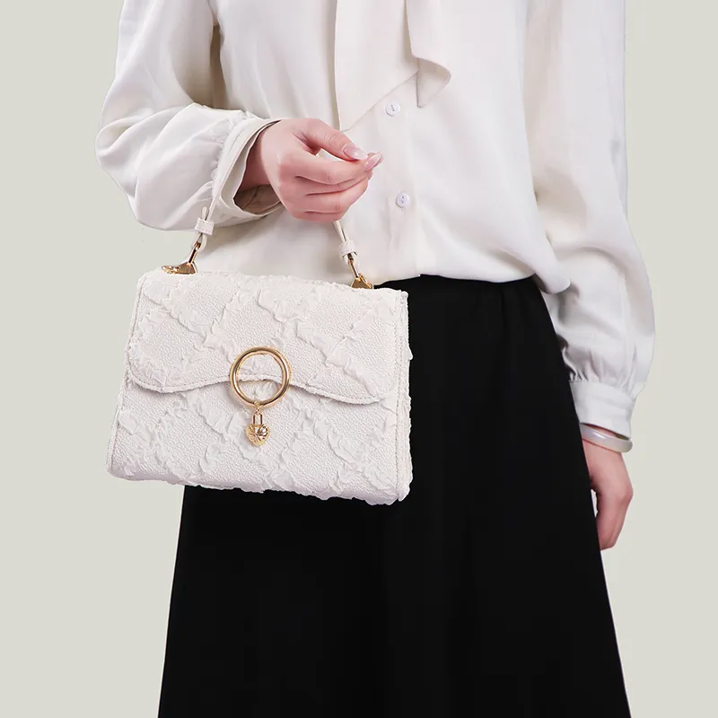 BUHOWE Polyurethane Handbag Women's White-5