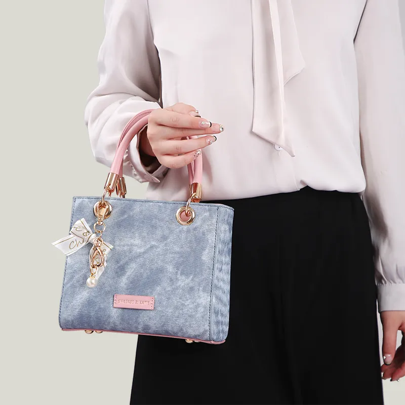 BUHOWE PU Handbag Women's Blue & Pink-5