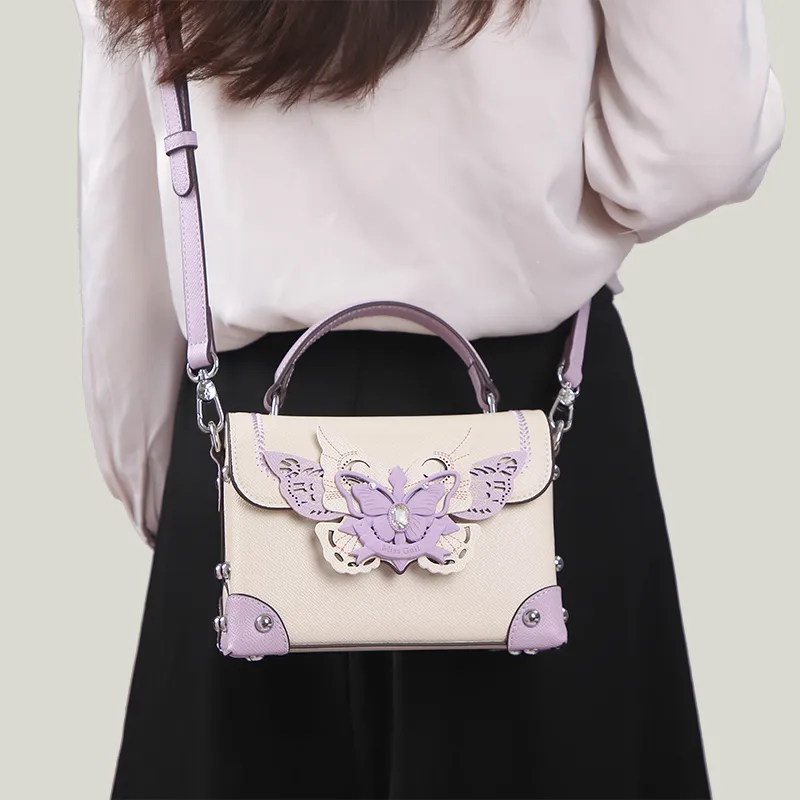 BUHOWE PU Handbag Women's White & Purple-5