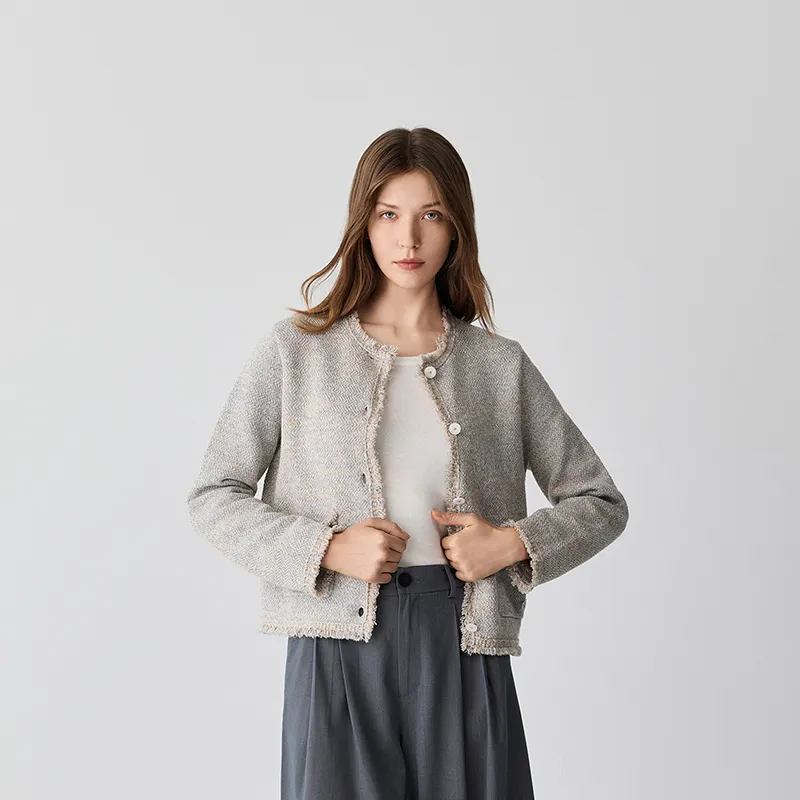 YANGZHIDAO Cropped Coats Women's Ash Light Yellow-3