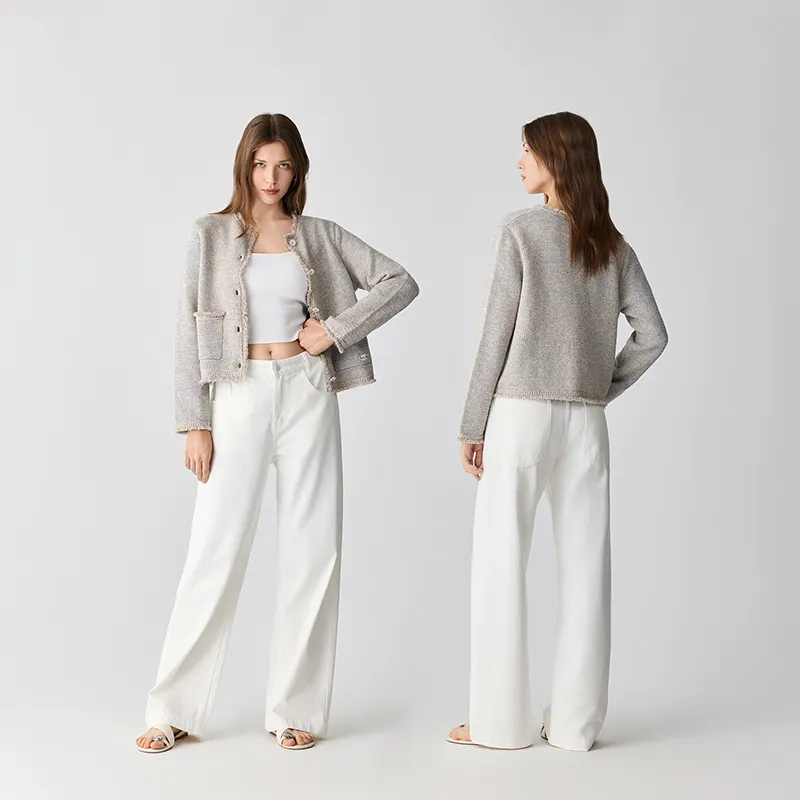 YANGZHIDAO Cropped Coats Women's Ash Light Yellow-4