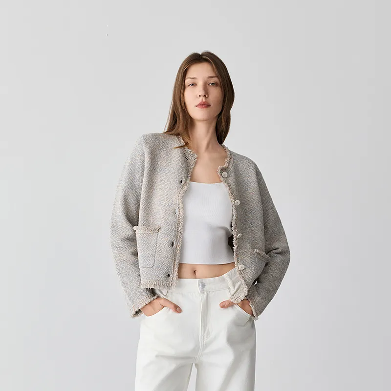 YANGZHIDAO Cropped Coats Women's Ash Light Yellow-5