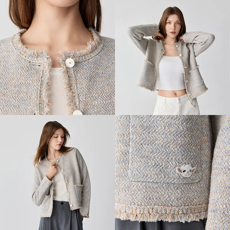 YANGZHIDAO Cropped Coats Women's Ash Light Yellow-2