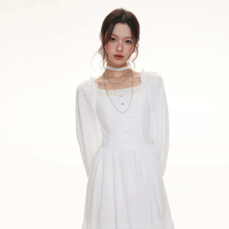 I'M ONE Long Sleeved Dresses Women's White-4