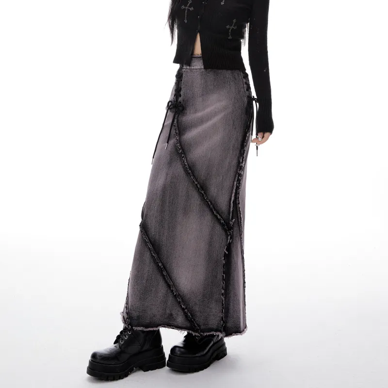I'M ONE Denim Long Skirts Women's Purple-3