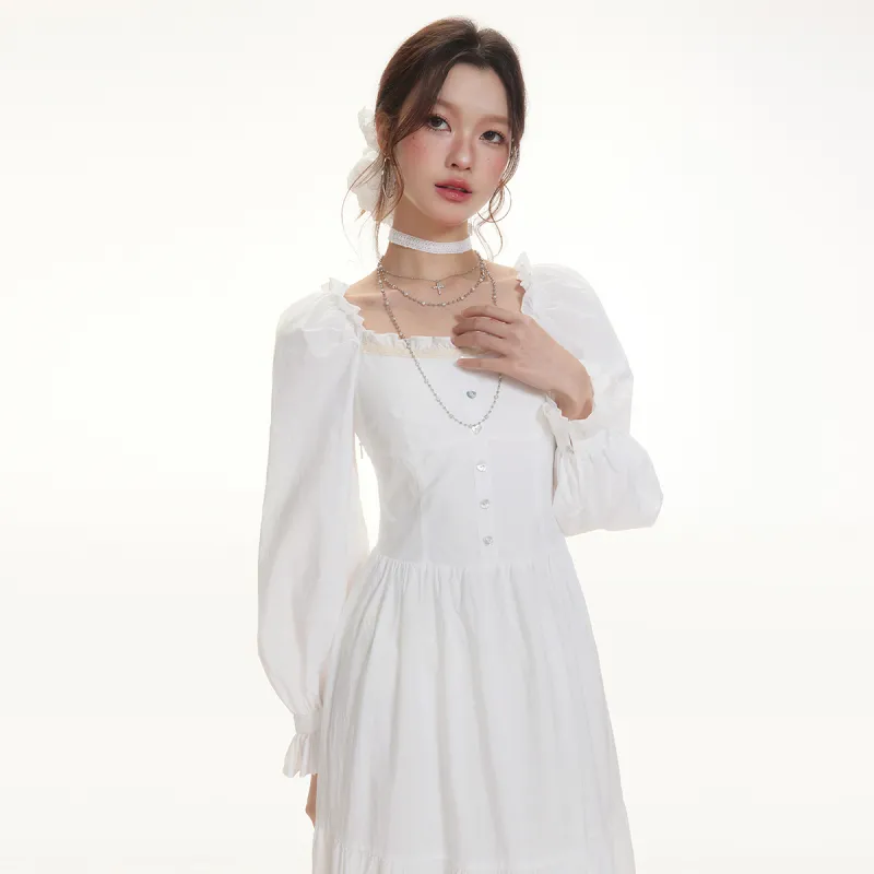 I'M ONE Long Sleeved Dresses Women's White-3
