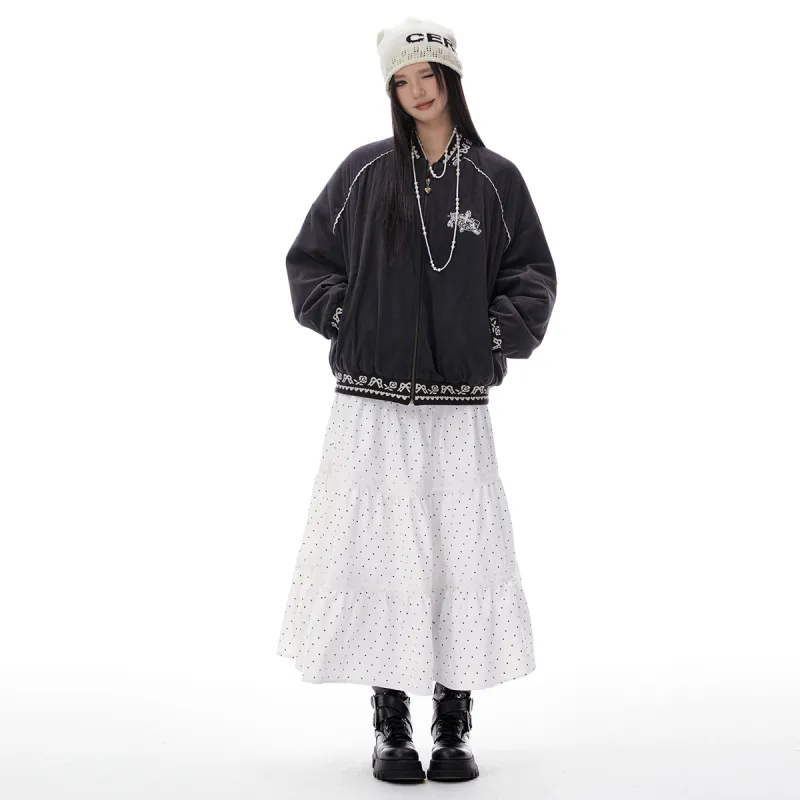 I'M ONE Casual Long Skirts Women's White Base With Black Spots-4