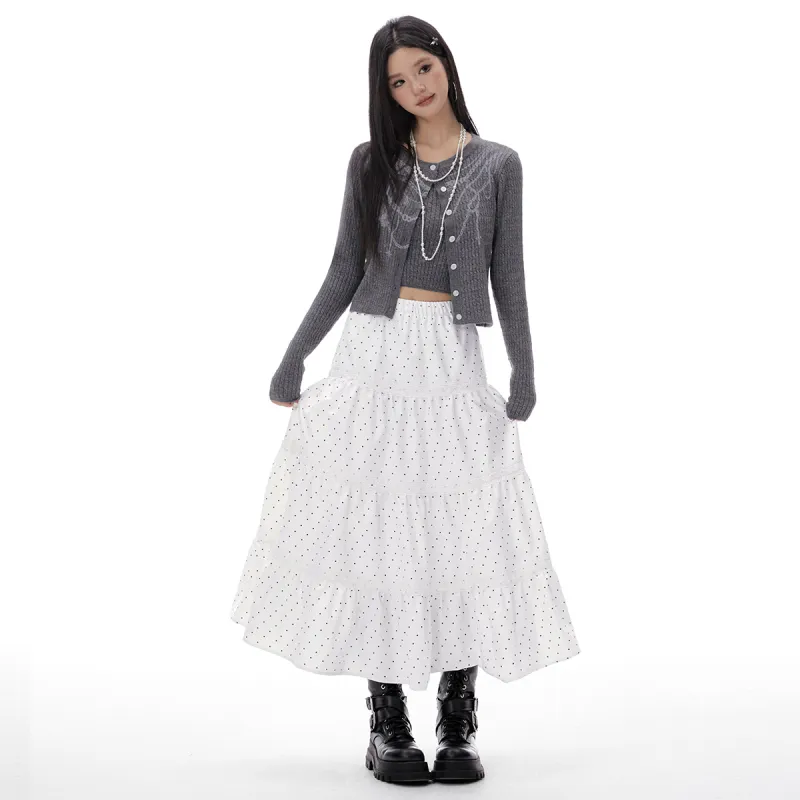 I'M ONE Casual Long Skirts Women's White Base With Black Spots-6