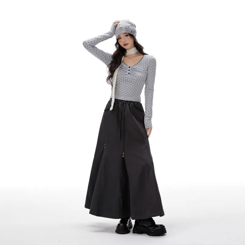 I'M ONE Casual Long Skirts Women's Medium Gray-4