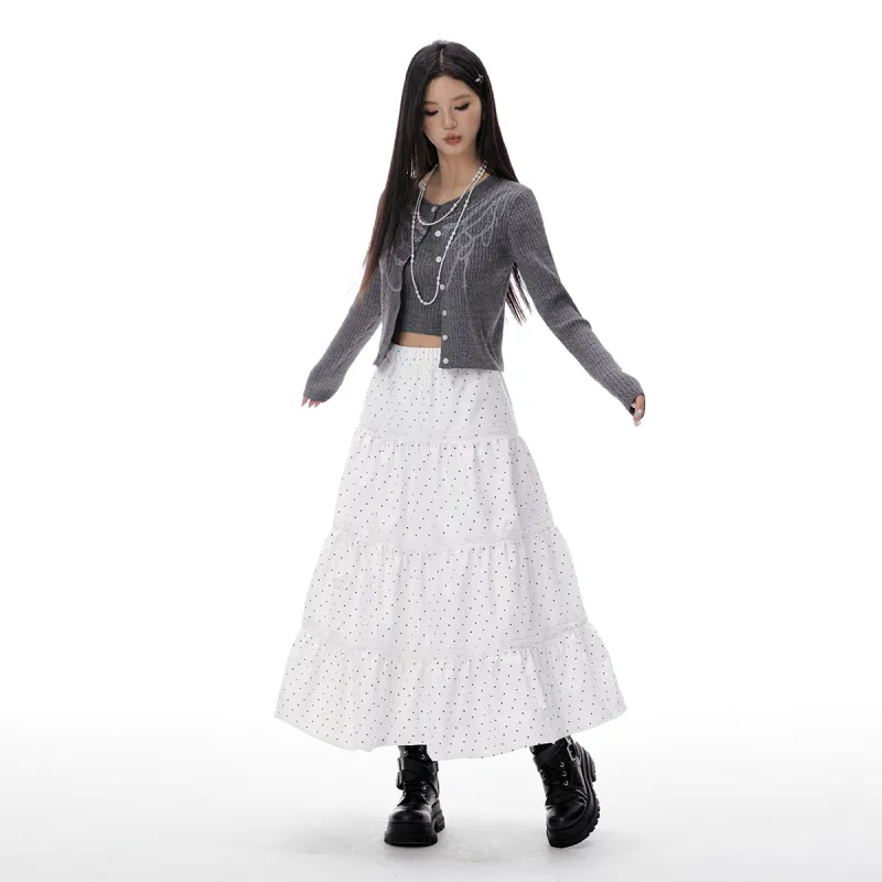 I'M ONE Casual Long Skirts Women's White Base With Black Spots-5