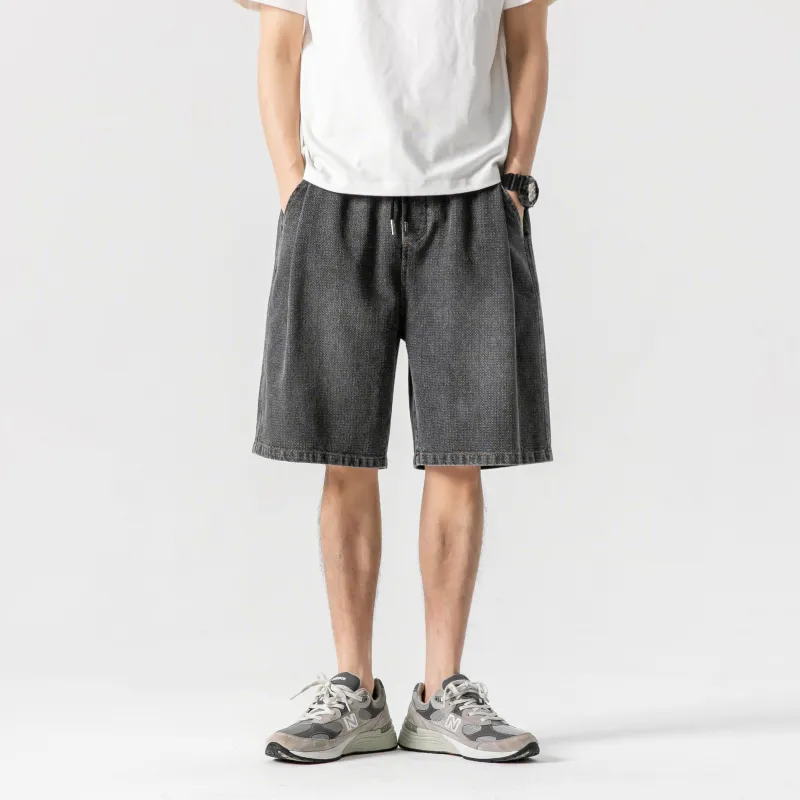BOGEDIT Denim Shorts Men's Solid Color-2
