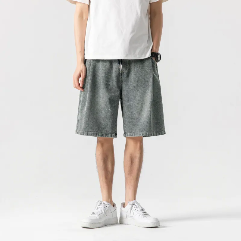 BOGEDIT Denim Shorts Men's Solid Color-5