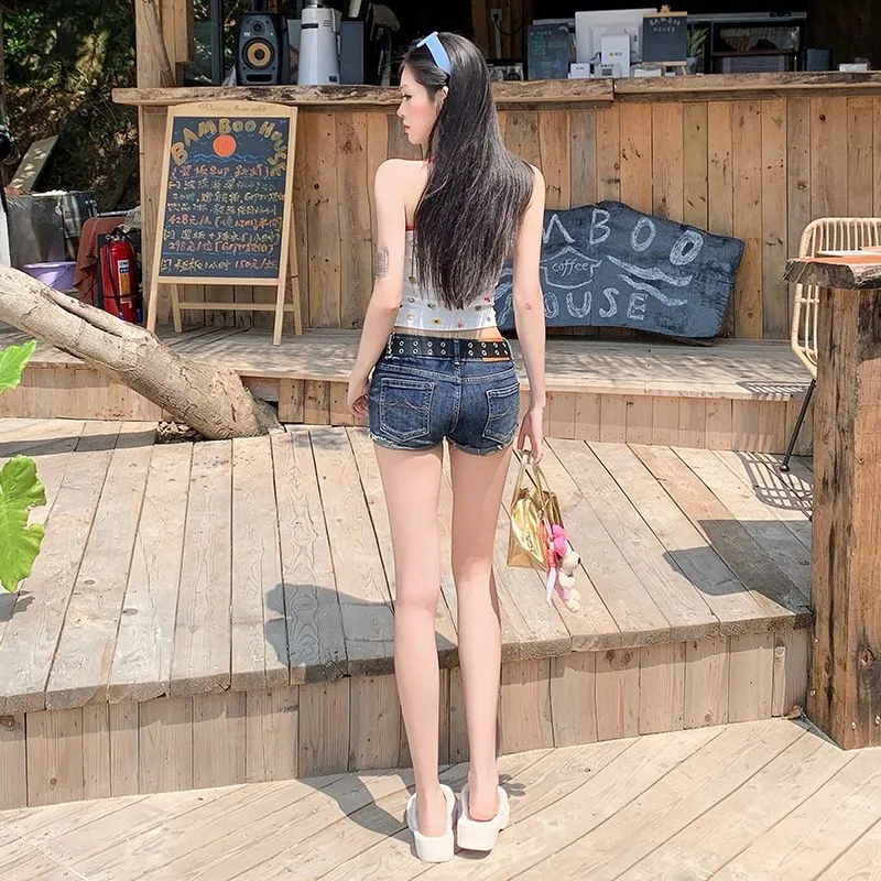 YINLEI Denim Shorts Women's Vintage Blue-4