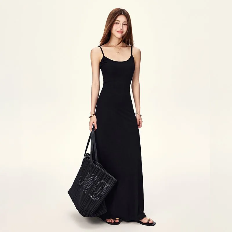 YINLEI Slip Dresses Women's Black-4
