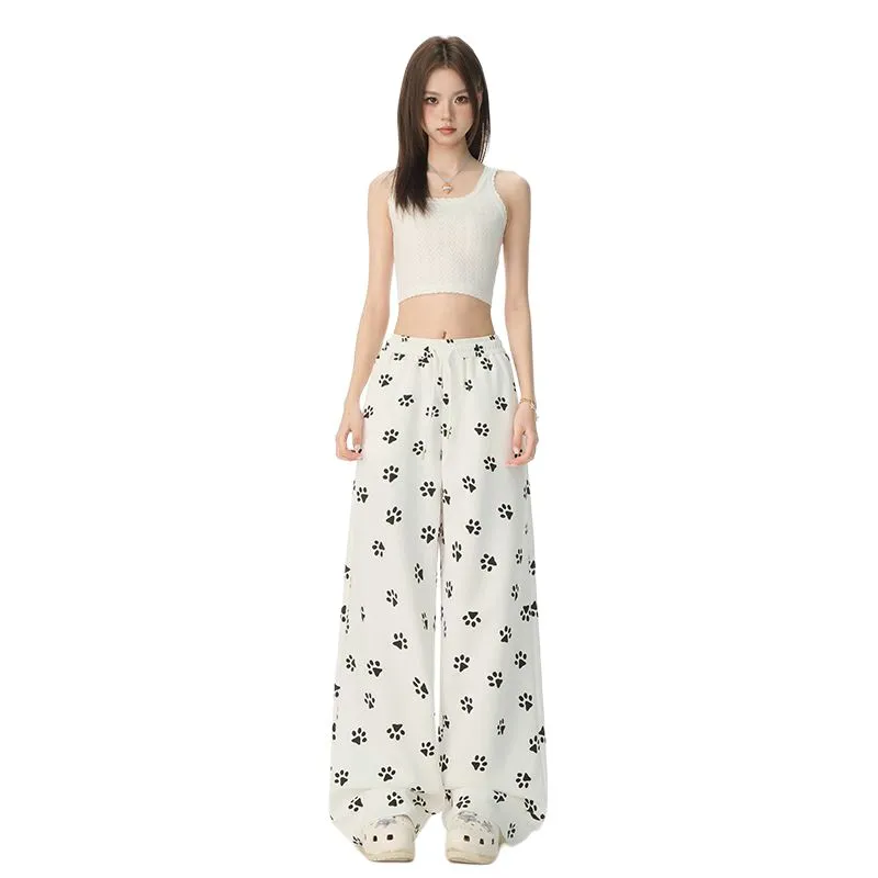 YINLEI Casual Pants Women's Dog Paw Print-2